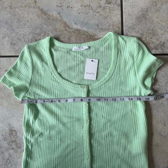 Elodie Women’s Large Green Waffle Knit Button Crop Top NWT - Picture 5 of 10